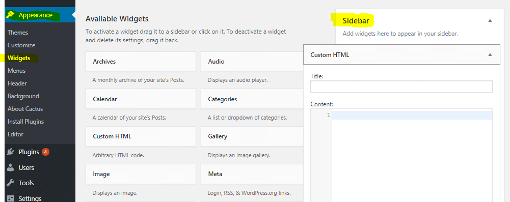 put adsense code in sidebar wordpress