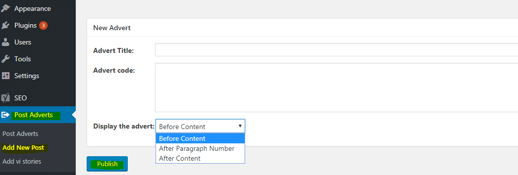 put adsense code inside content wordpress